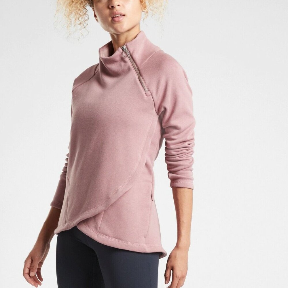 Athleta COZY KARMA asym sweathsirt zip neck  Medium Tall Dogwood Mauve